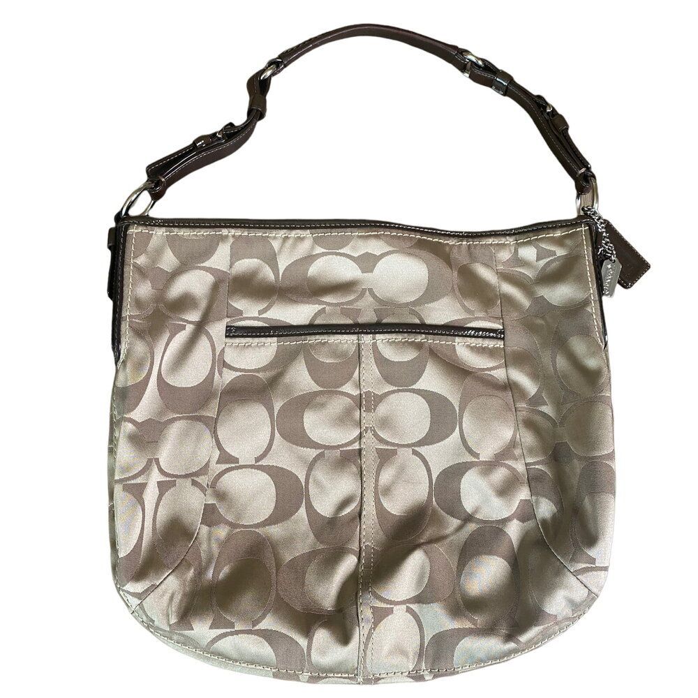 Coach Soho Sateen Signature Hobo Bag Gold Khaki Brown Tote - Picture 4 of 7